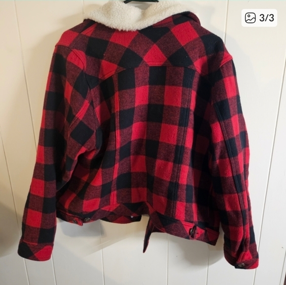 Torrid Red and Black Plaid Jacket with Sherpa Collar - Picture 3 of 3